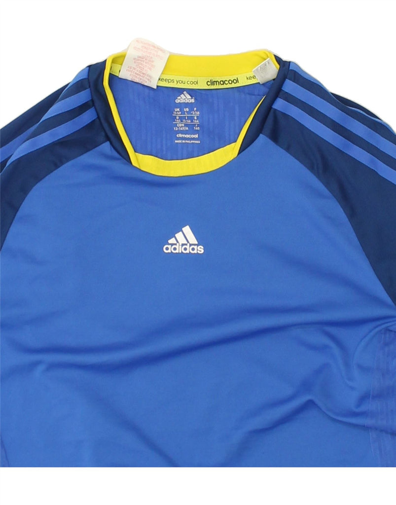 ADIDAS Boys T-Shirt Top 13-14 Years Blue Colourblock Polyester | Vintage Adidas | Thrift | Second-Hand Adidas | Used Clothing | Messina Hembry 