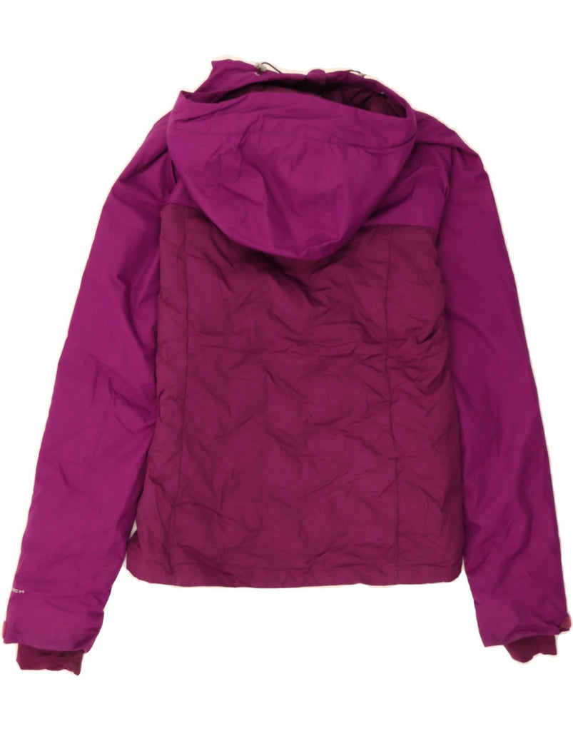 COLUMBIA Womens Hooded Padded Jacket UK 14 Medium Maroon Colourblock Nylon Vintage Columbia and Second-Hand Columbia from Messina Hembry 