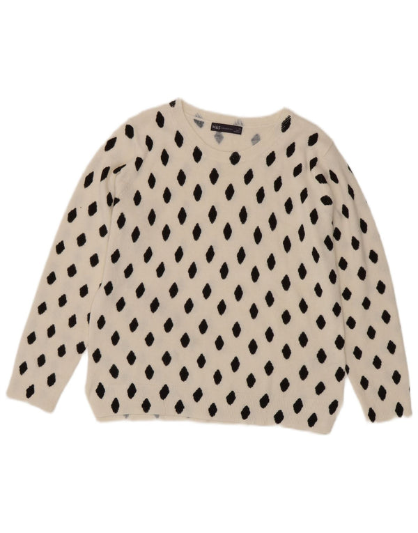 Marks & Spencer Womens Boat Neck Jumper Sweater UK 14 Large White Geometric