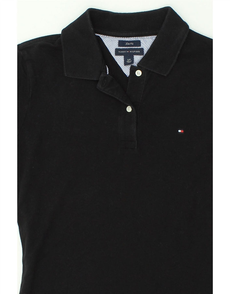 TOMMY HILFIGER Womens Slim Fit Polo Shirt UK 10 Small Black Cotton | Vintage Tommy Hilfiger | Thrift | Second-Hand Tommy Hilfiger | Used Clothing | Messina Hembry 