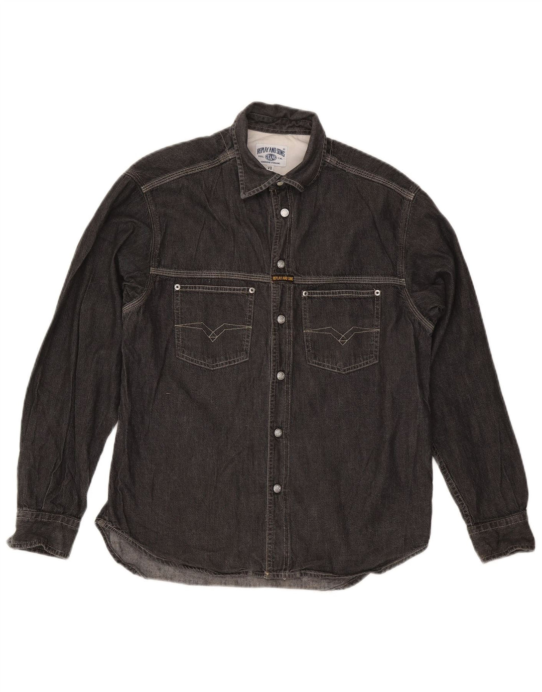 Replay Mens Denim Shirt Small Grey Cotton