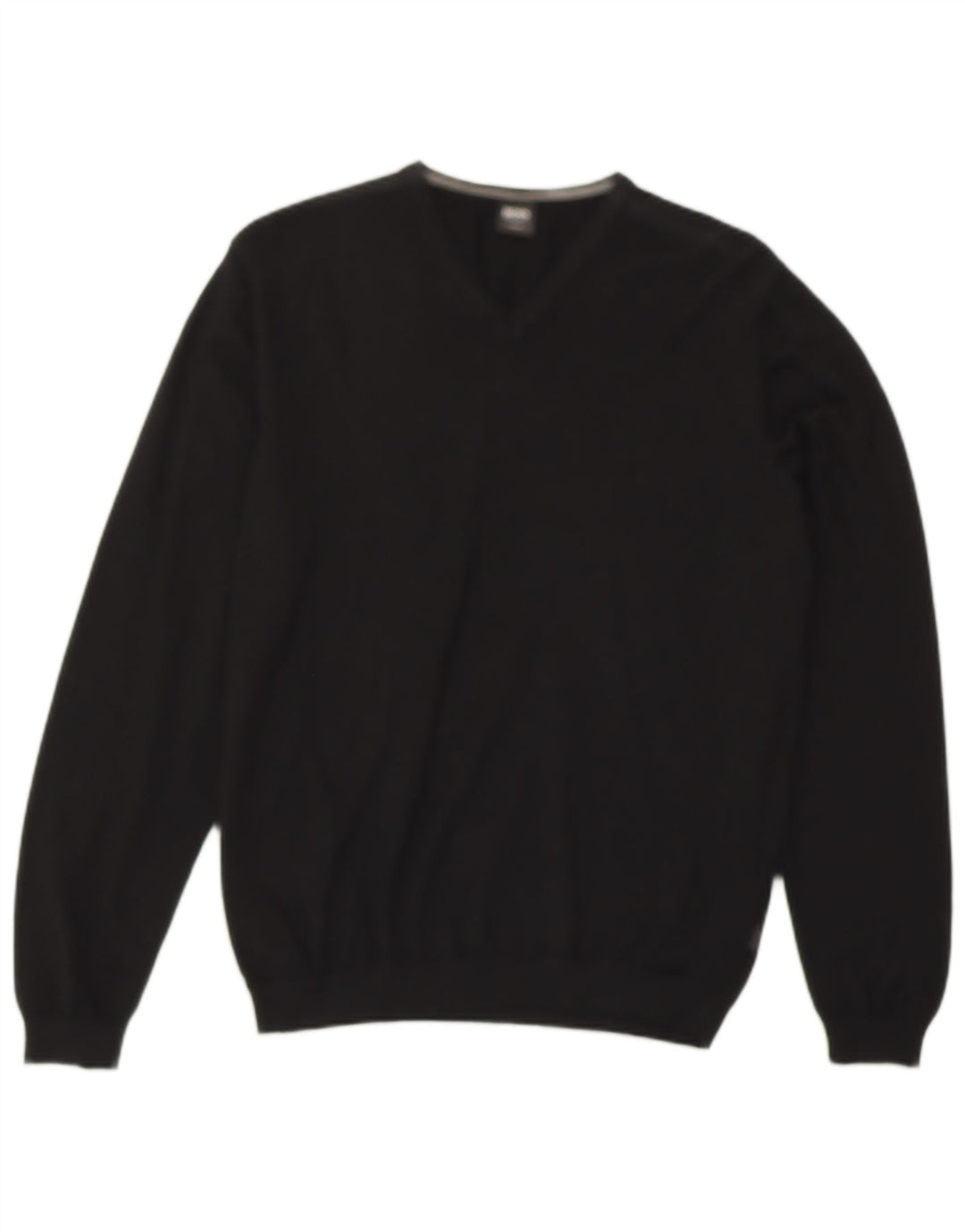HUGO BOSS Mens Slim Fit V-Neck Jumper Sweater Large Black Wool