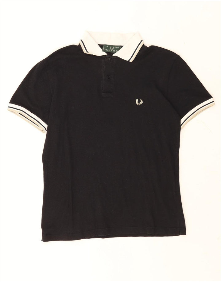 Fred Perry Mens Polo Shirt Medium Black Colourblock Cotton
