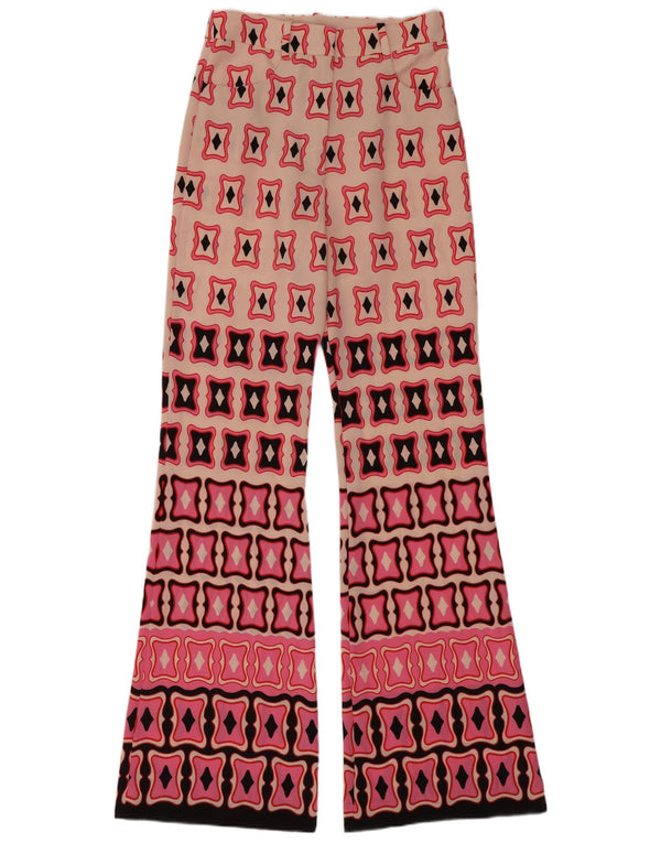 Zara Womens High Waist Flare Casual Trousers XS W24 L33 Pink Geometric