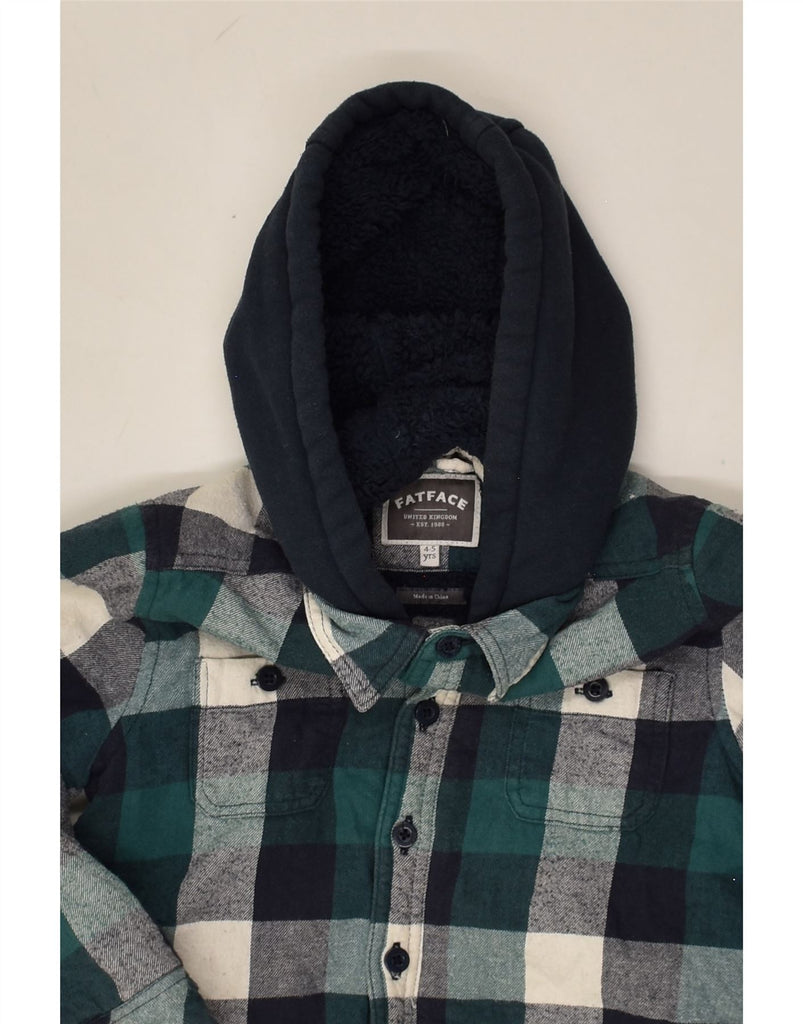 FAT FACE Boys Hooded Lumberjack Flannel Shirt 4-5 Years Green Check | Vintage Fat Face | Thrift | Second-Hand Fat Face | Used Clothing | Messina Hembry 