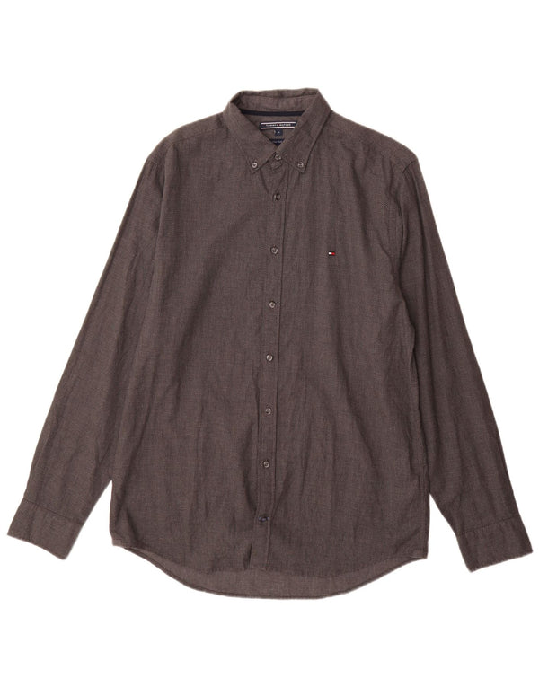 Tommy Hilfiger Mens Shirt Medium Grey Spotted Cotton