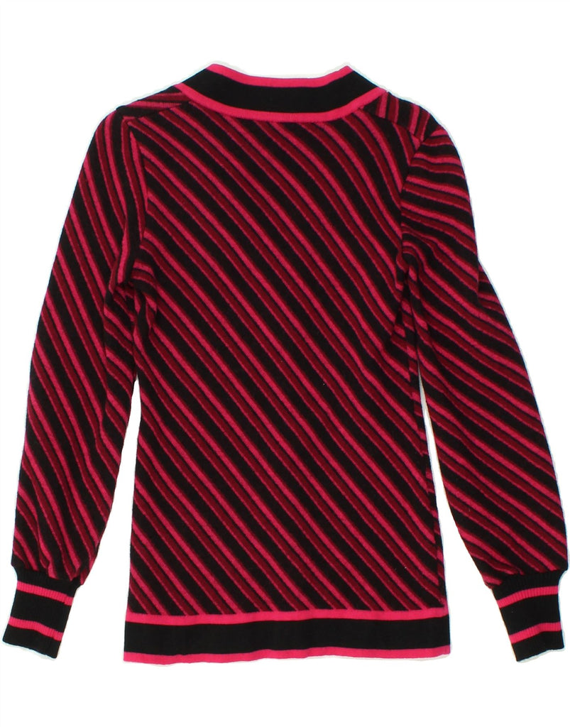 EMANUEL UNGARO Womens V-Neck Jumper Sweater UK 10 Small Red Striped | Vintage Emanuel Ungaro | Thrift | Second-Hand Emanuel Ungaro | Used Clothing | Messina Hembry 