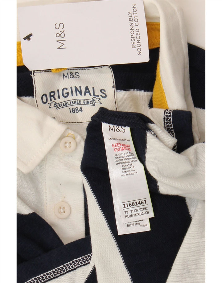 Marks & Spencer Boys Rugby Polo Shirt 12-13 Years Navy Blue Striped