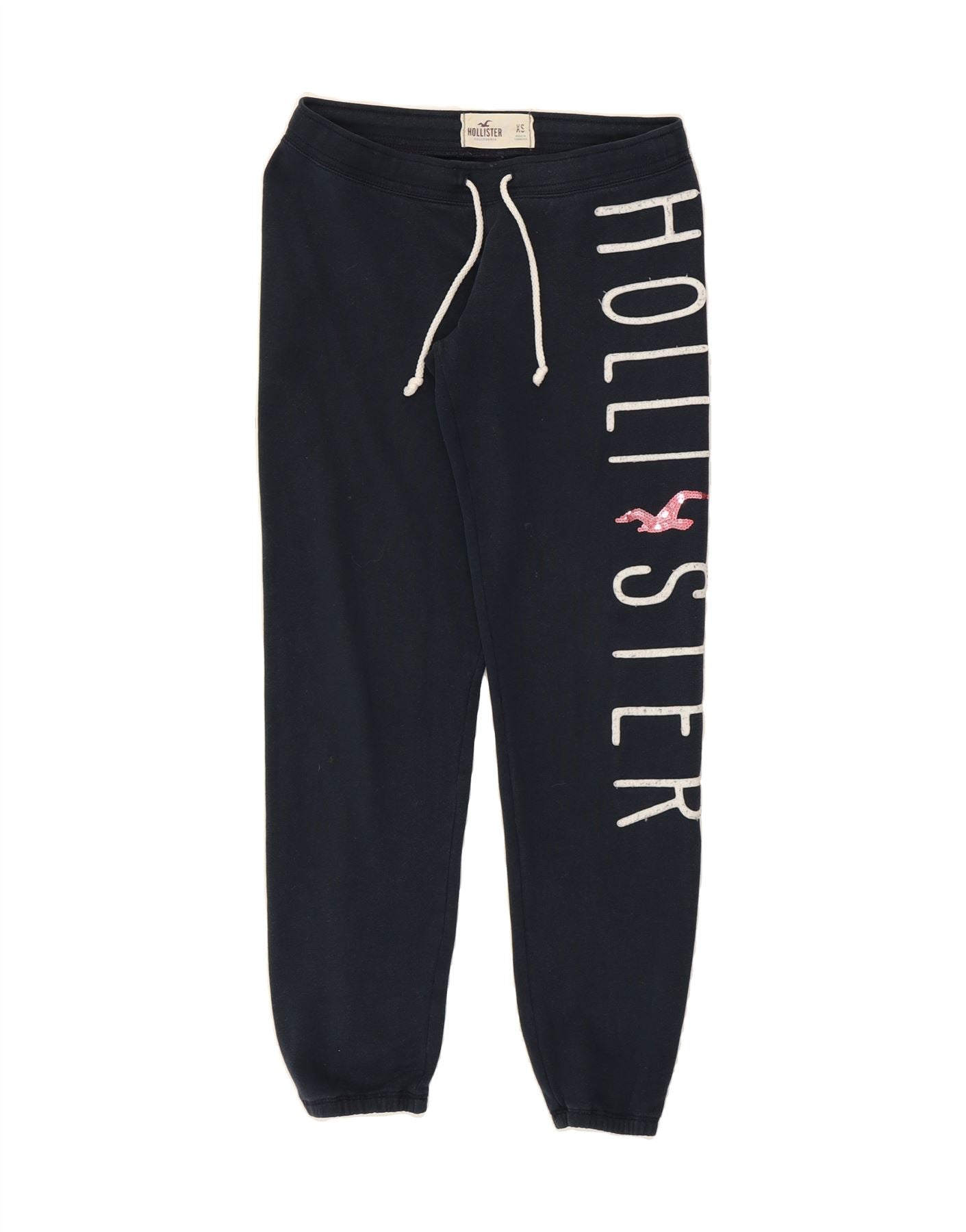 HOLLISTER Womens Graphic Tracksuit Trousers Joggers UK XS Navy