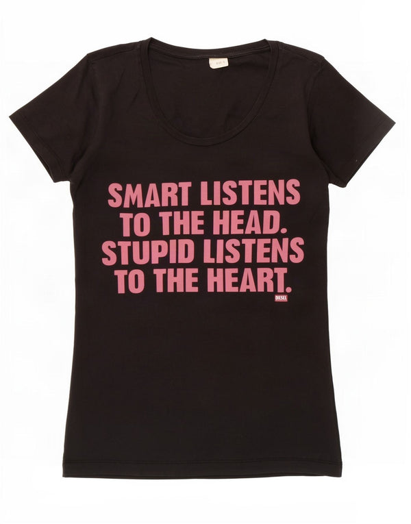 Diesel Womens Graphic T-Shirt Top UK 8 Small Black