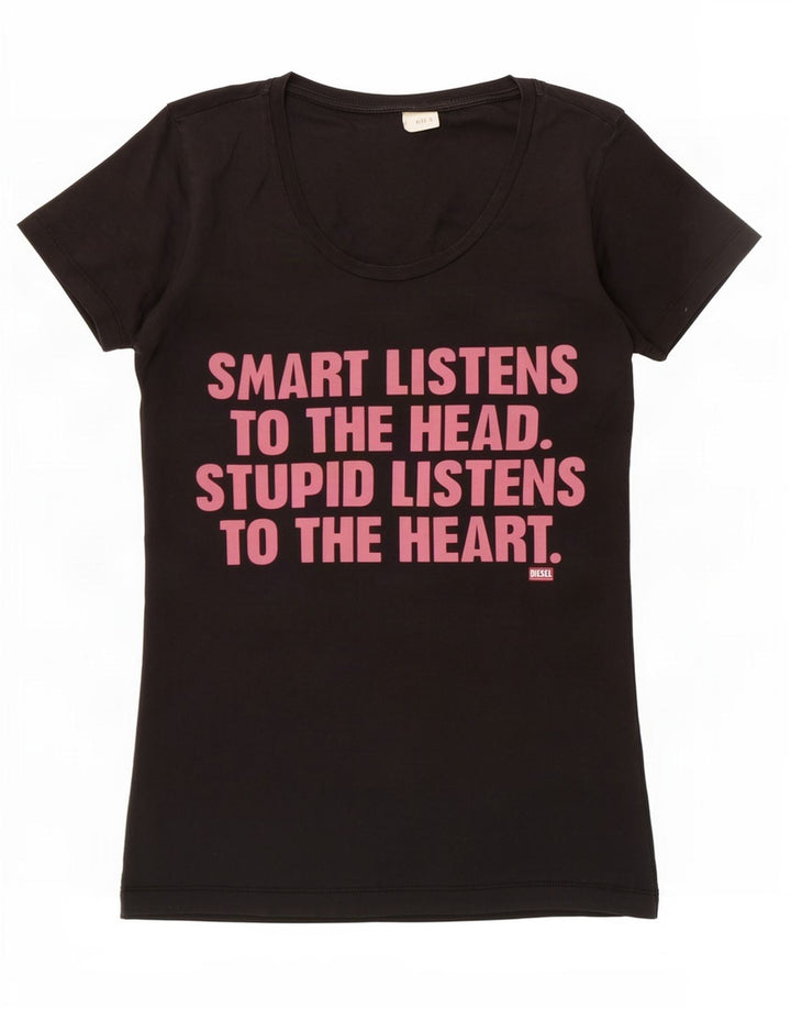 Diesel Womens Graphic T-Shirt Top UK 8 Small Black