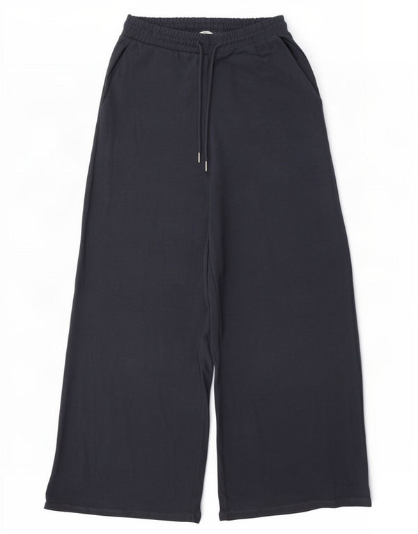 Zara Womens Wide Leg Tracksuit Trousers UK 12 Medium Navy Blue Cotton