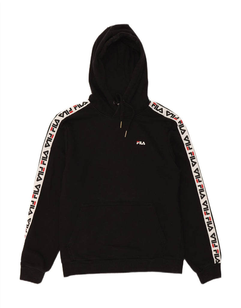 FILA Mens Graphic Hoodie Jumper Small Black Colourblock Cotton Vintage Fila and Second-Hand Fila from Messina Hembry 