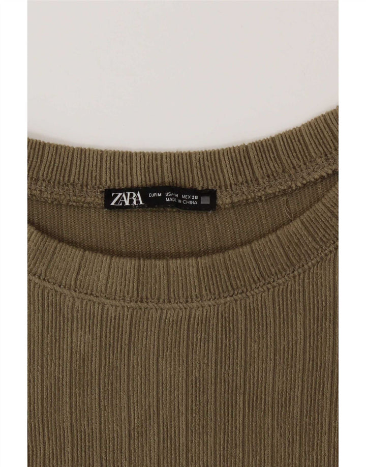 Zara Womens Top Long Sleeve UK 14 Medium Khaki