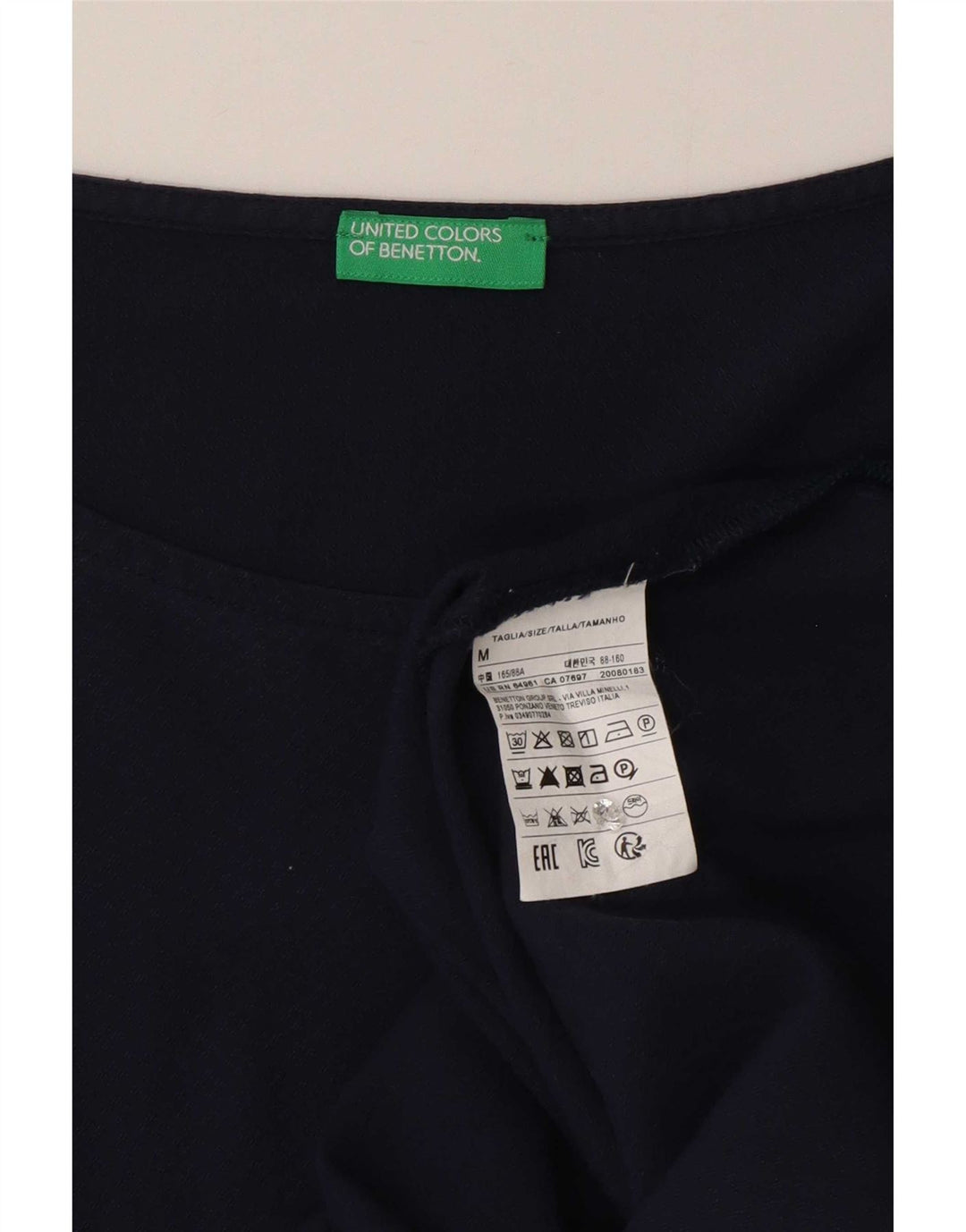 Benetton Womens 3/4 Sleeve Blouse Top UK 12 Medium Navy Blue Viscose