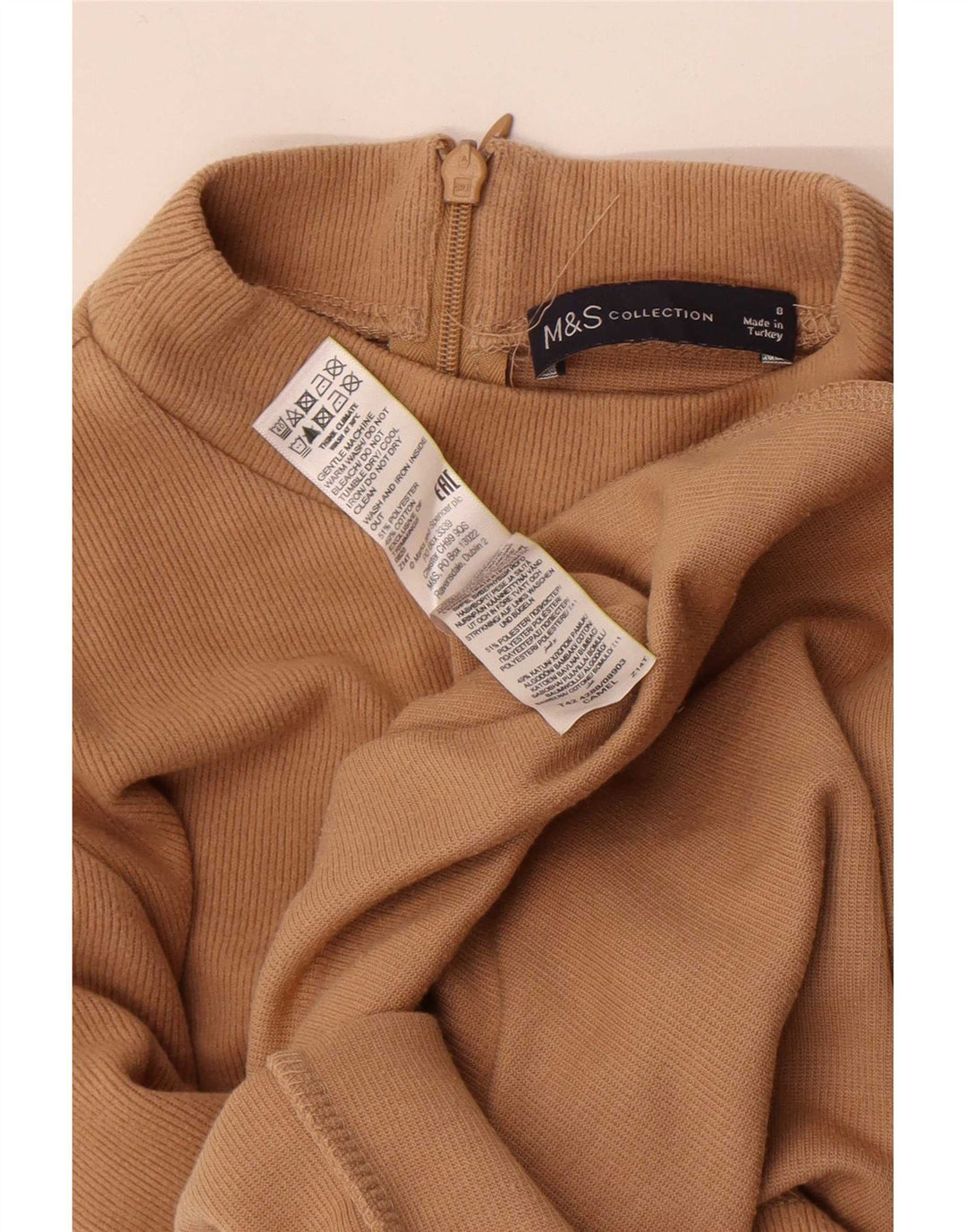 Marks & Spencer Womens Long Sleeve Jumper Dress UK 8 Small Beige Polyester