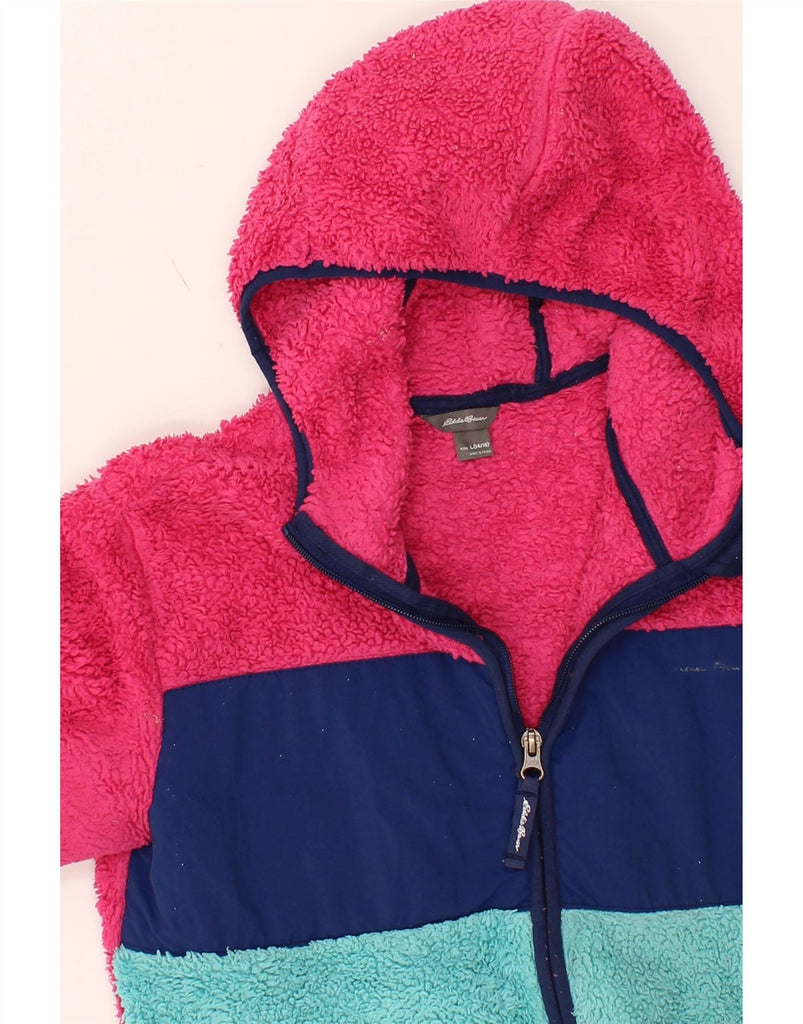 EDDIE BAUER Girls Hooded Fleece Jacket 14-15 Years Large Pink Colourblock Vintage Eddie Bauer and Second-Hand Eddie Bauer from Messina Hembry 