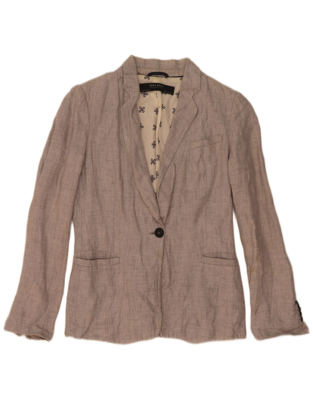 Zara Womens 1 Button Blazer Jacket UK 6 XS Grey Linen