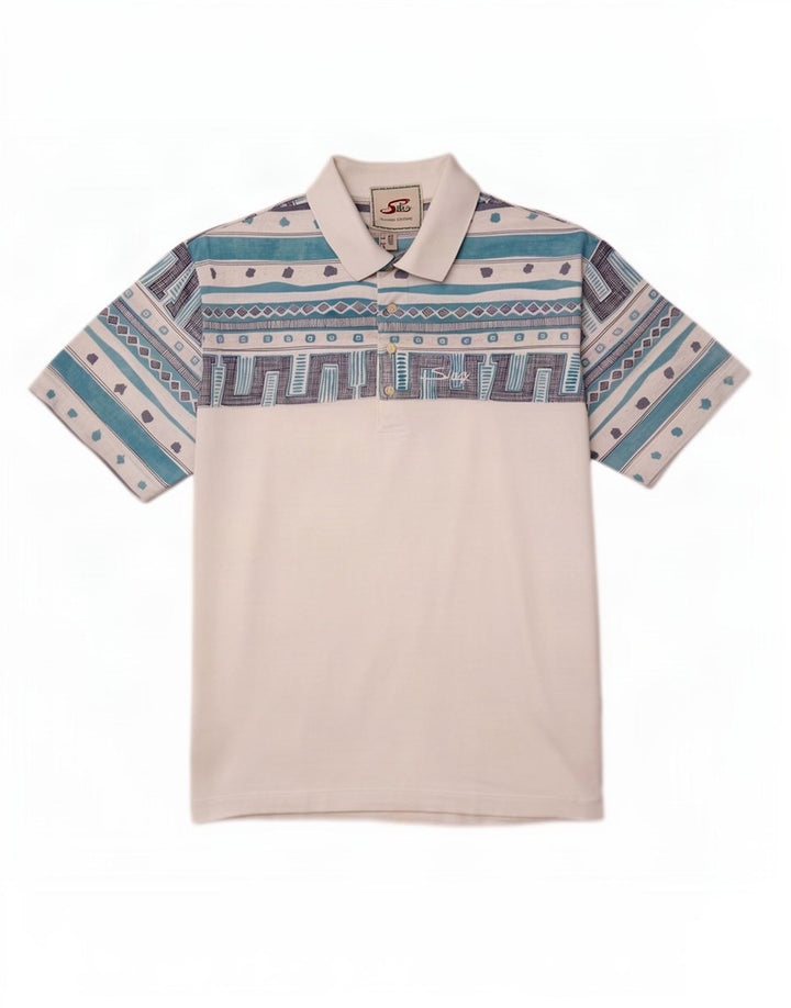 Silvy Mens Polo Shirt IT 50 Medium White Geometric Cotton