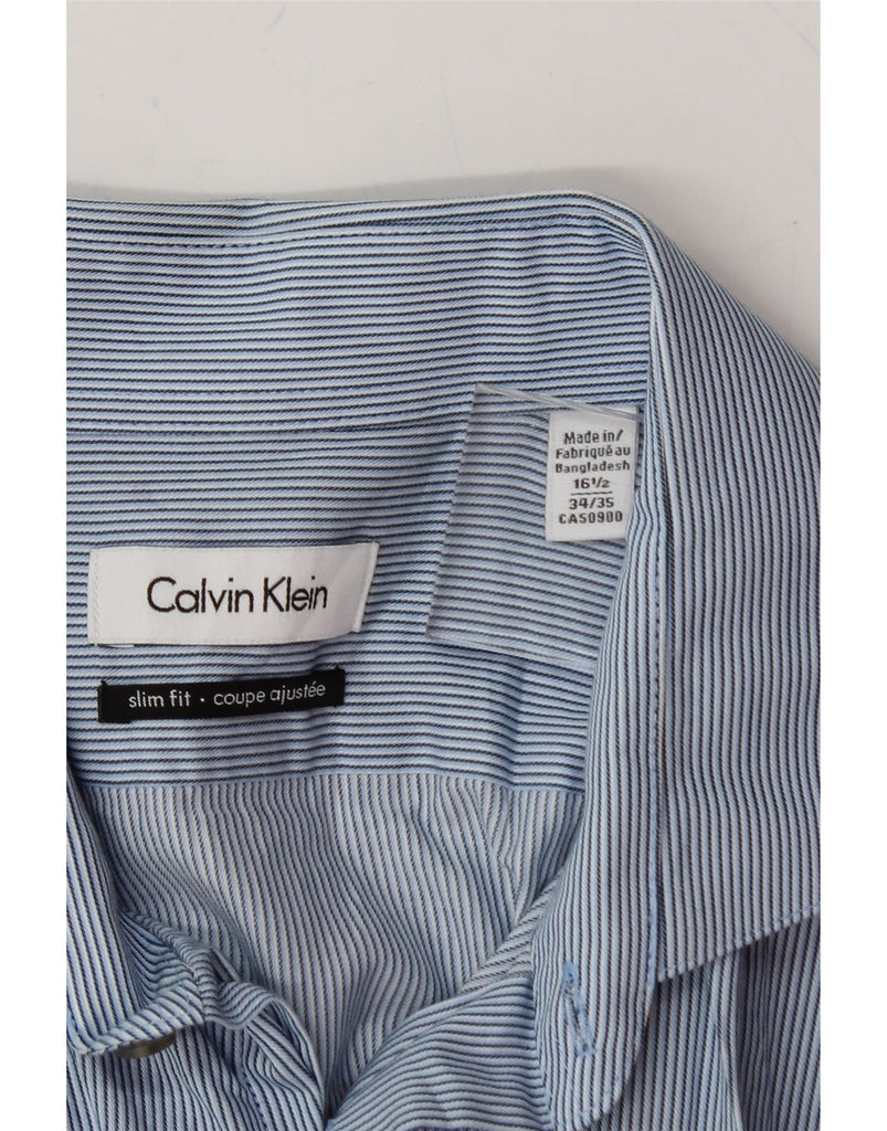 CALVIN KLEIN Mens Slim Fit Shirt Size 16 1/2 Large Blue Pinstripe Cotton Vintage Calvin Klein and Second-Hand Calvin Klein from Messina Hembry 