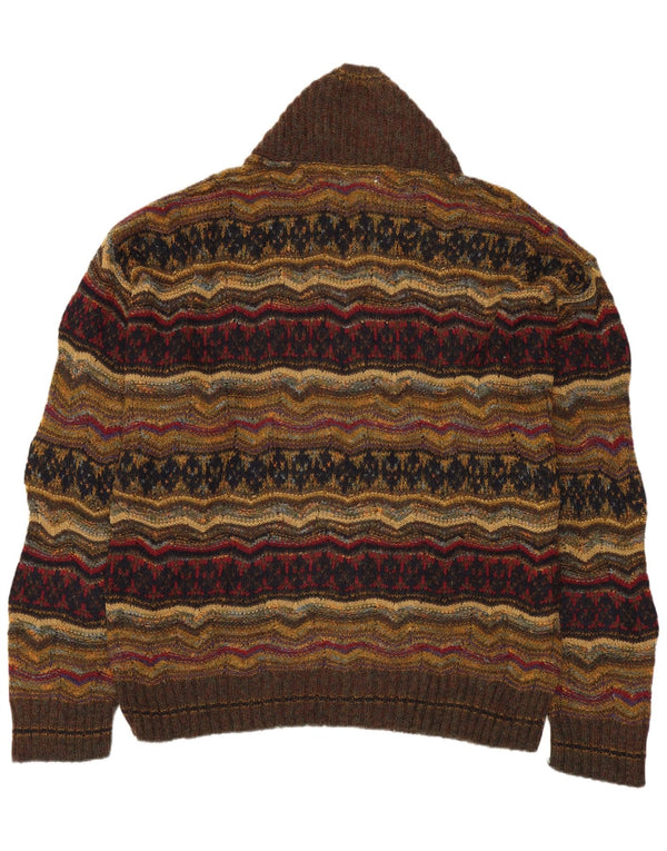 NANI BON Mens Shawl Neck Jumper Sweater Size 52 Large Brown Striped Mohair