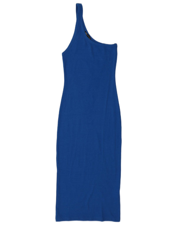 Zara Womens One Shoulder Dress UK 12 Medium Blue Cotton