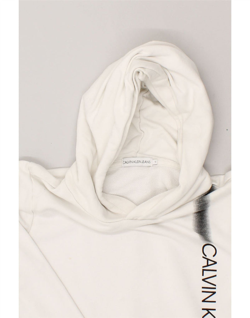 CALVIN KLEIN JEANS Boys Graphic Hoodie Jumper 11-12 Years White Cotton | Vintage Calvin Klein Jeans | Thrift | Second-Hand Calvin Klein Jeans | Used Clothing | Messina Hembry 