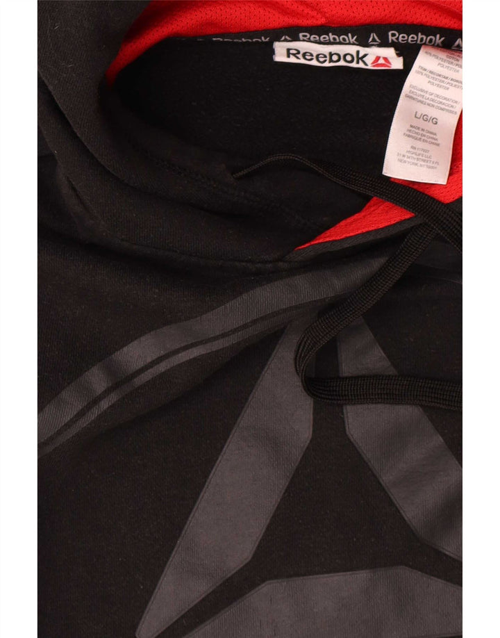 Reebok Mens Graphic Hoodie Jumper Large Black Cotton
