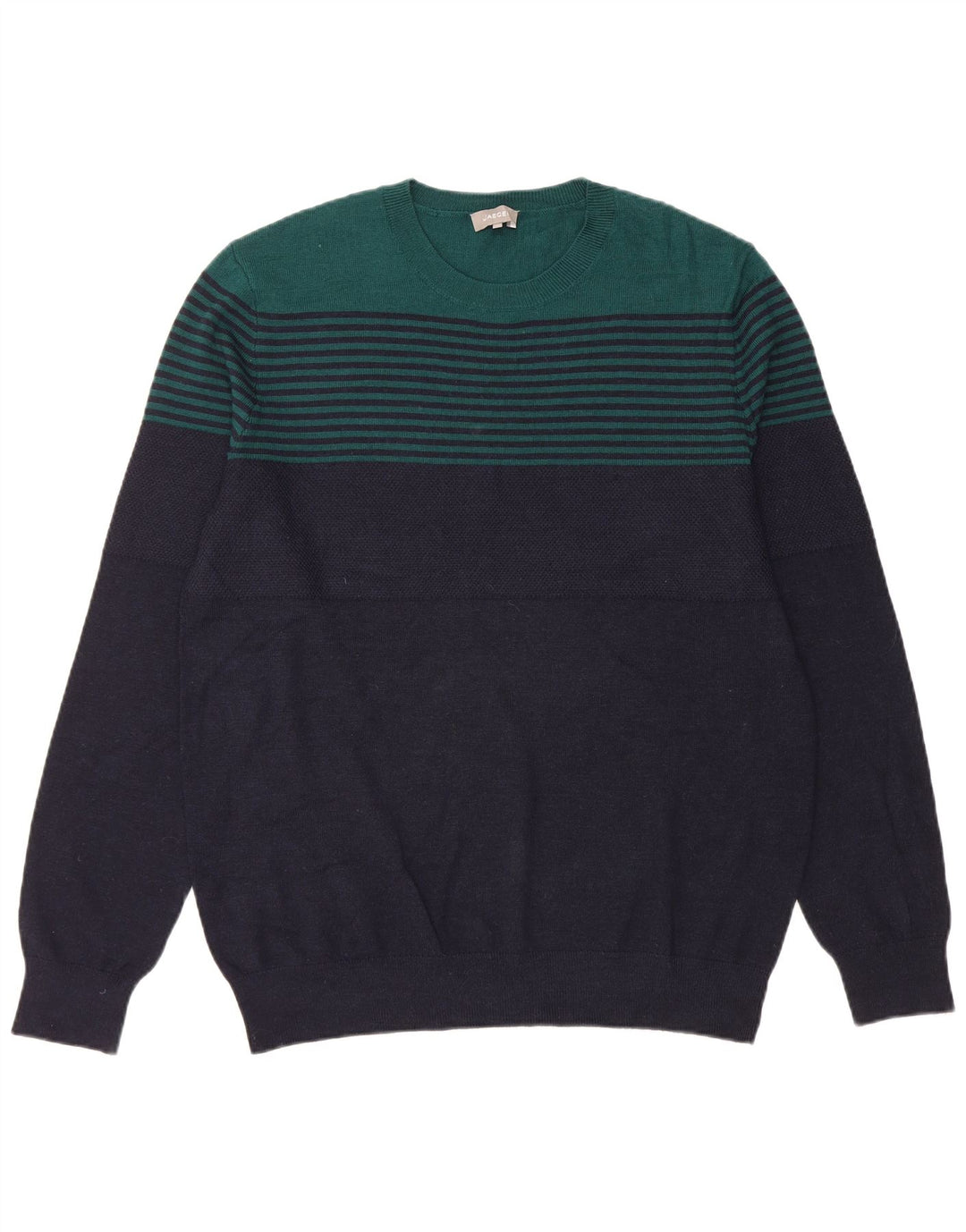 Jaeger Mens Crew Neck Jumper Sweater Large Navy Blue Colourblock Wool