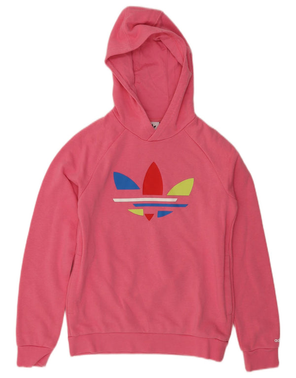Adidas Girls Graphic Hoodie Jumper 11-12 Years Pink Cotton