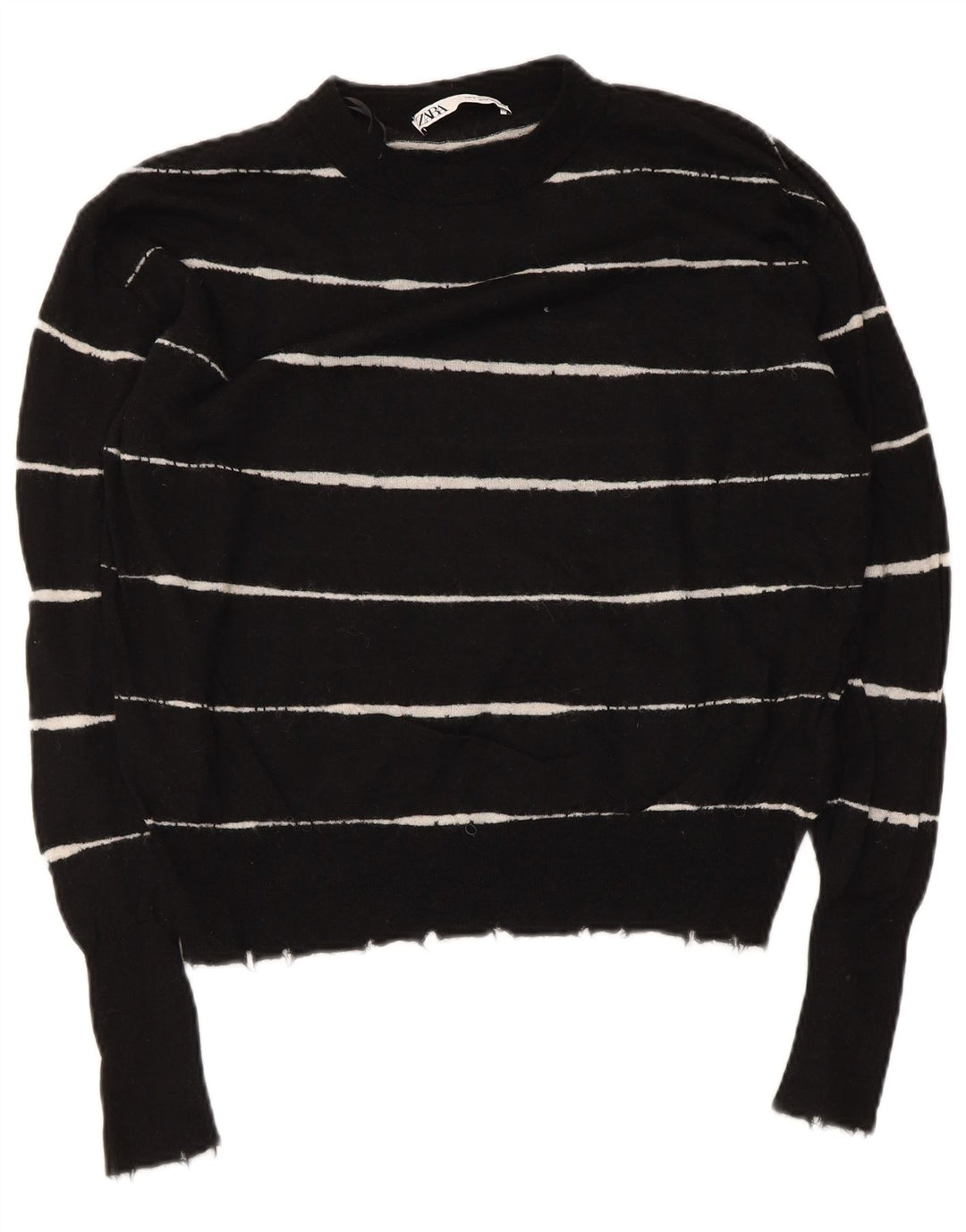 Zara Womens Oversized Crew Neck Jumper Sweater UK 10 Small Black Striped