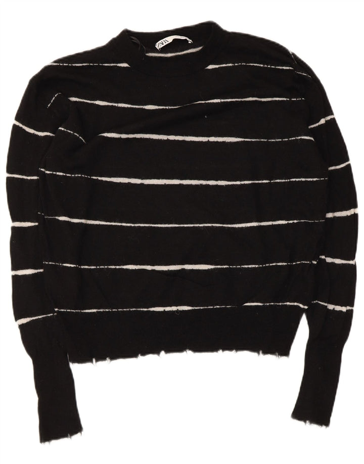 Zara Womens Oversized Crew Neck Jumper Sweater UK 10 Small Black Striped
