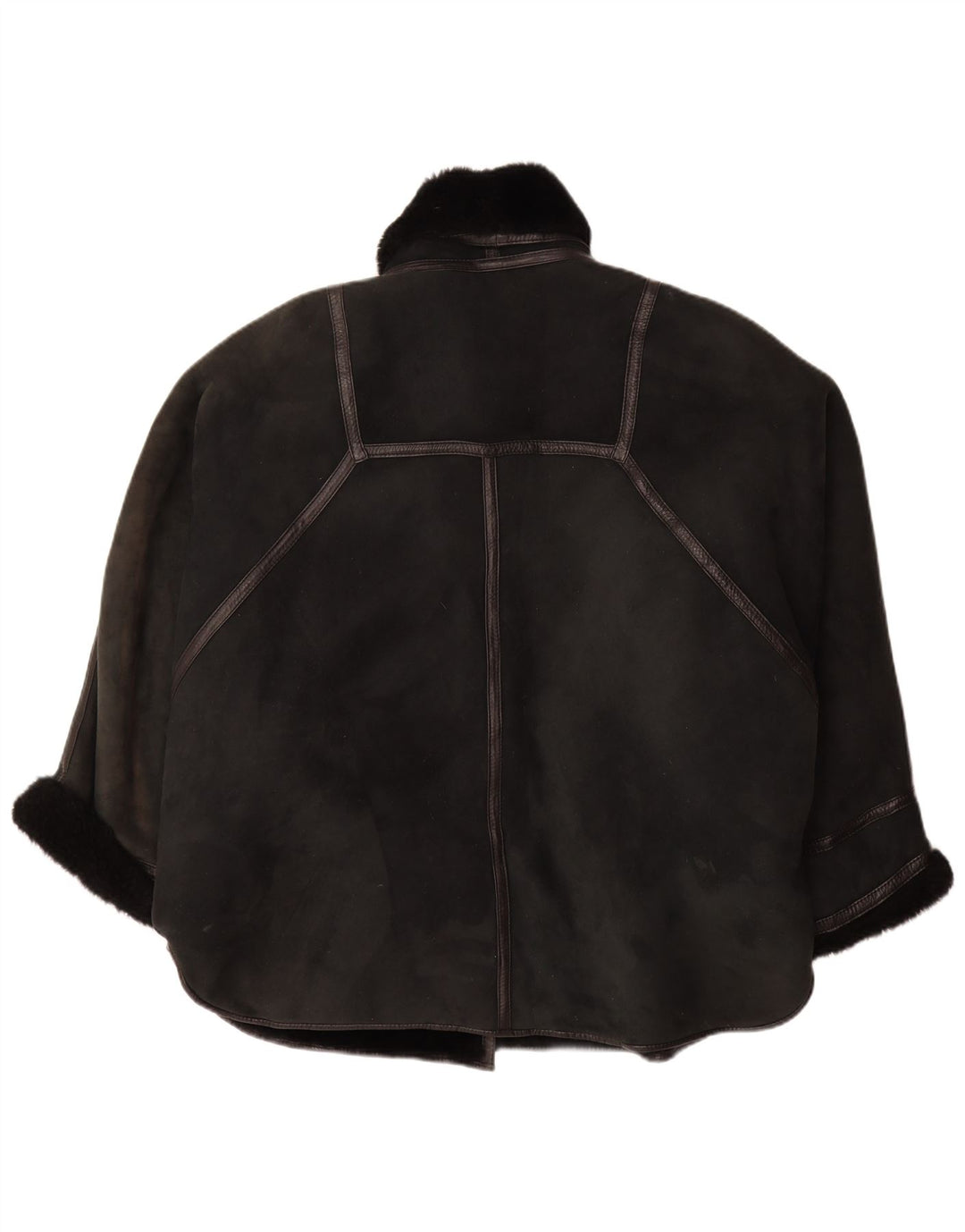 VINTAGE Womens Oversized Shearling Coat IT 44 Medium Black Shearling