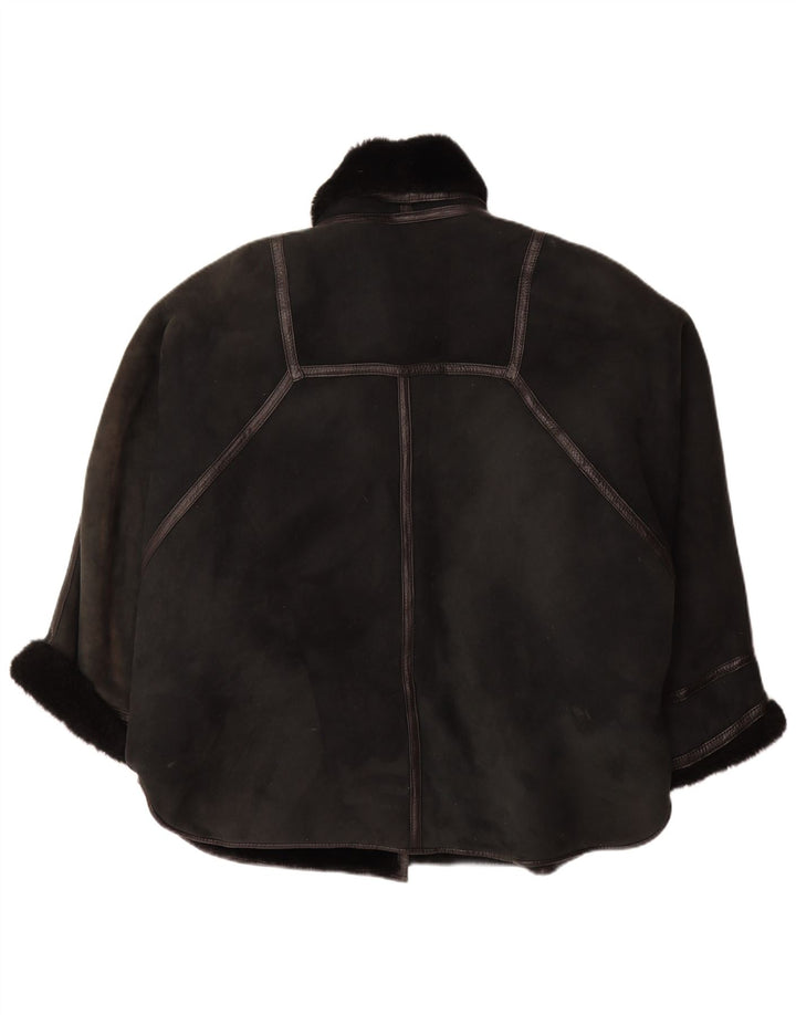 VINTAGE Womens Oversized Shearling Coat IT 44 Medium Black Shearling