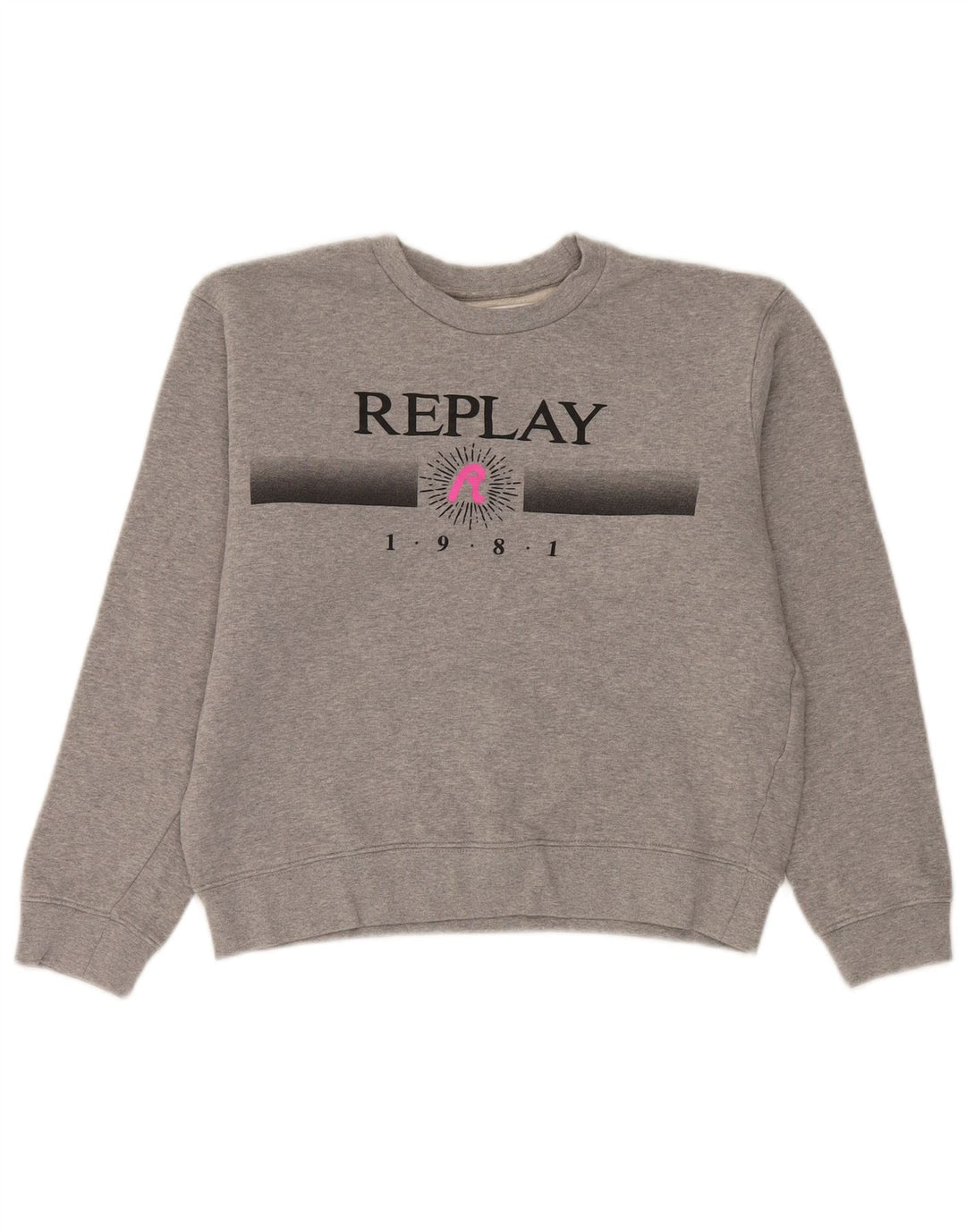 Replay Womens Graphic Oversized Sweatshirt Jumper UK 10 Small Grey Cotton