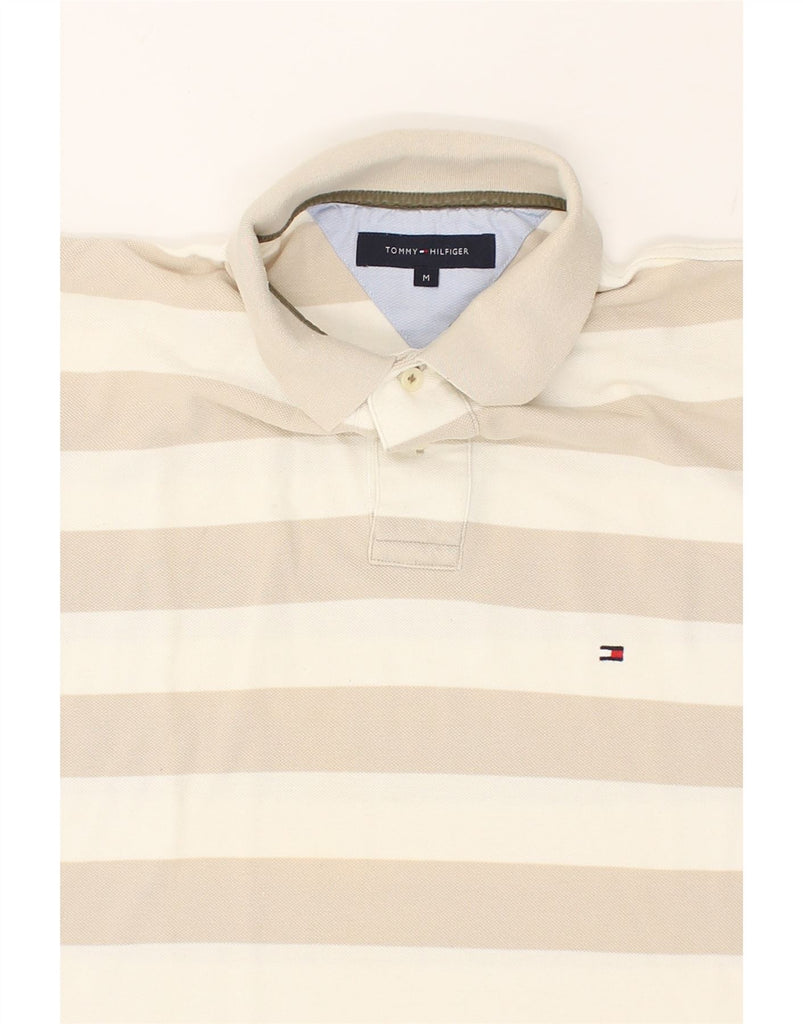 TOMMY HILFIGER Mens Polo Shirt Medium Beige Striped Cotton | Vintage Tommy Hilfiger | Thrift | Second-Hand Tommy Hilfiger | Used Clothing | Messina Hembry 