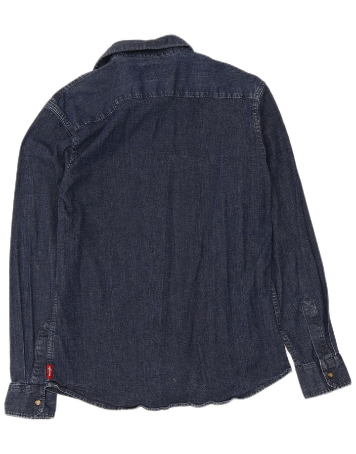 Wrangler Mens Indigo Denim Shirt Medium Navy Blue Cotton