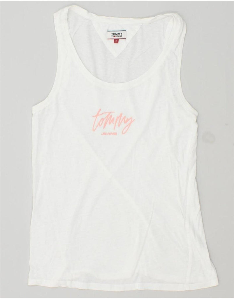 TOMMY HILFIGER Womens Graphic Vest Top UK 8 Small White Vintage Tommy Hilfiger and Second-Hand Tommy Hilfiger from Messina Hembry 