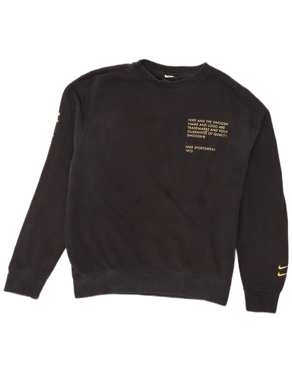 Nike Mens Swoosh Graphic Sweatshirt Jumper Medium Black Cotton