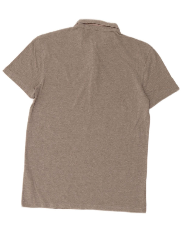 All Saints Mens Polo Shirt Small Grey Striped Cotton