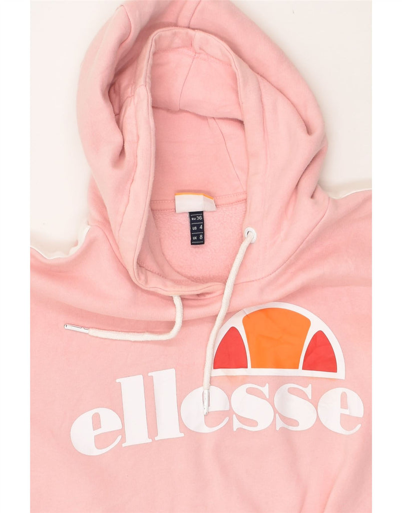 ELLESSE Womens Graphic Crop Hoodie Jumper UK 8 Small  Pink Cotton | Vintage Ellesse | Thrift | Second-Hand Ellesse | Used Clothing | Messina Hembry 