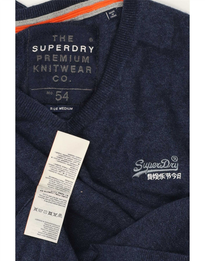 Superdry Mens V-Neck Jumper Sweater Medium Navy Blue Cotton