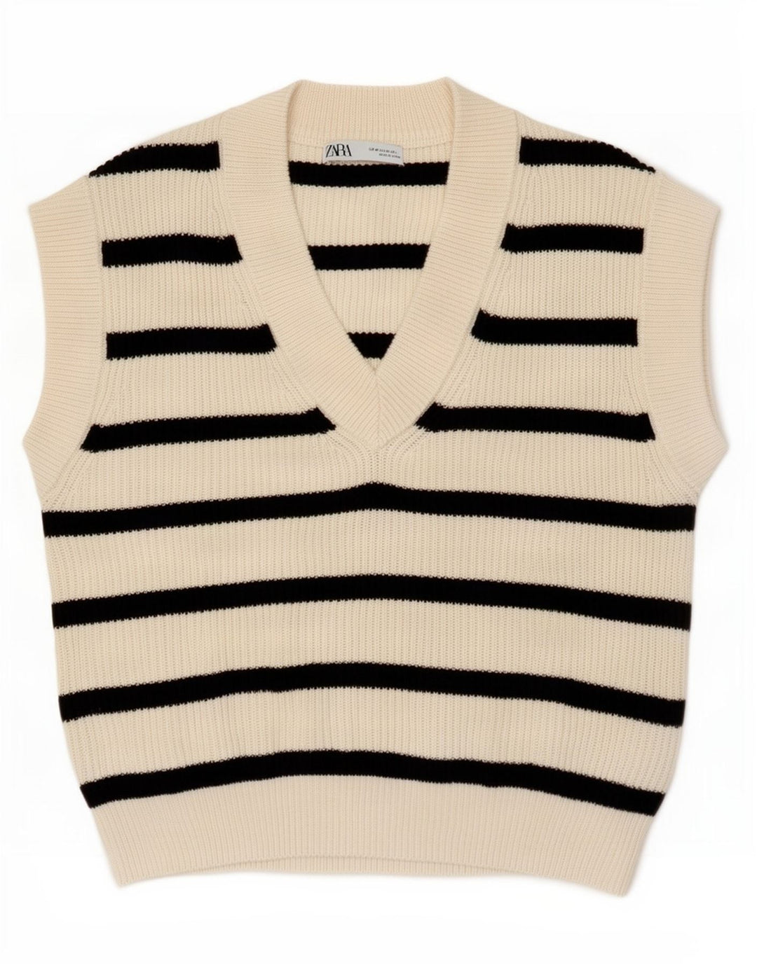Zara Womens Vest Tank Top UK 14 Medium Off White Striped Polyester