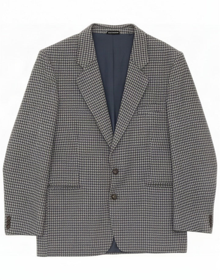 Exclusive Mens 2 Button Blazer Jacket UK 40 Large Grey Houndstooth New Wool