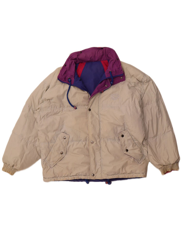 VINTAGE Womens Hooded Reversible Jacket Large Beige Colourblock Polyester