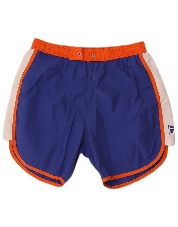Fila Womens Swimming Shorts UK 12 Medium Blue Colourblock Cotton