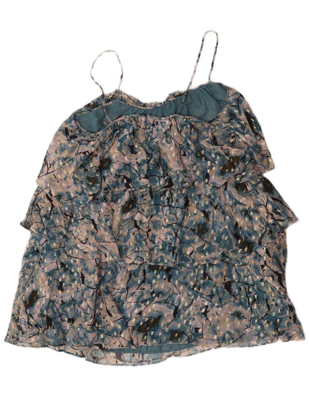 Zara Womens Abstract Pattern Tiered Dress UK 16 Large Green Polyester