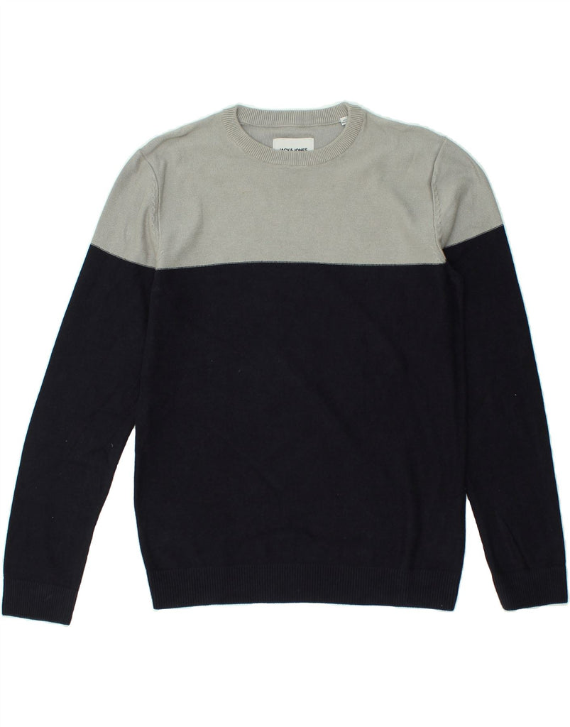 JACK & JONES Mens Crew Neck Jumper Sweater Medium Grey Colourblock Cotton | Vintage Jack & Jones | Thrift | Second-Hand Jack & Jones | Used Clothing | Messina Hembry 