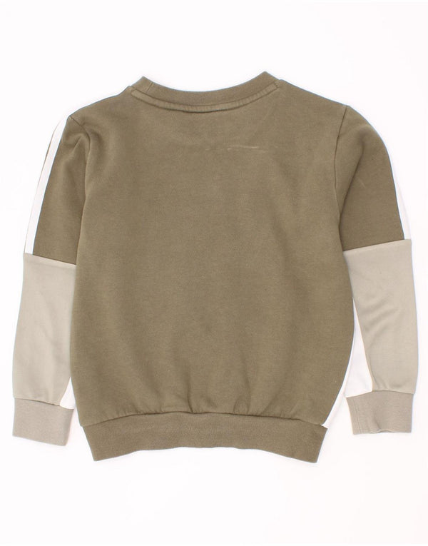 Adidas Boys Sweatshirt Jumper 5-6 Years Khaki Colourblock Cotton