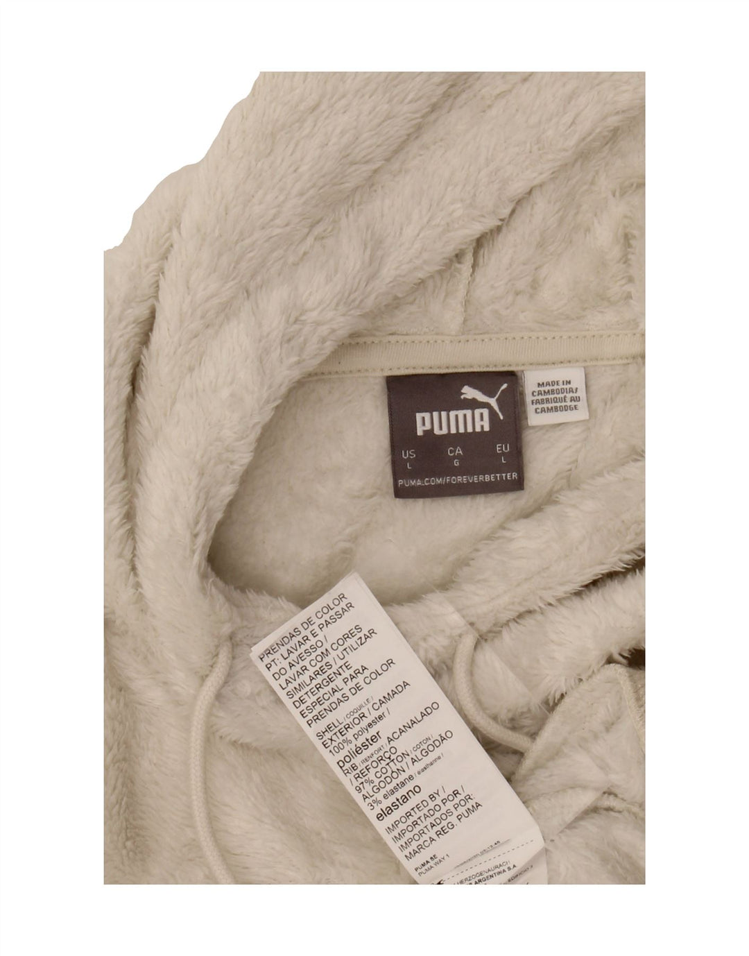 PUMA Womens Graphic Hooded Fleece Jumper UK 16 Large White Polyester Vintage Puma and Second-Hand Puma from Messina Hembry 
